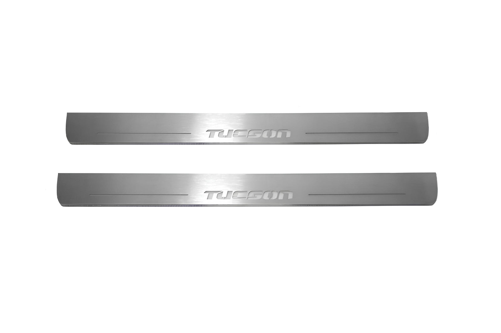 Hyundai Tucson I 2004+ stainless steel LED door sill plates with Tucson logo