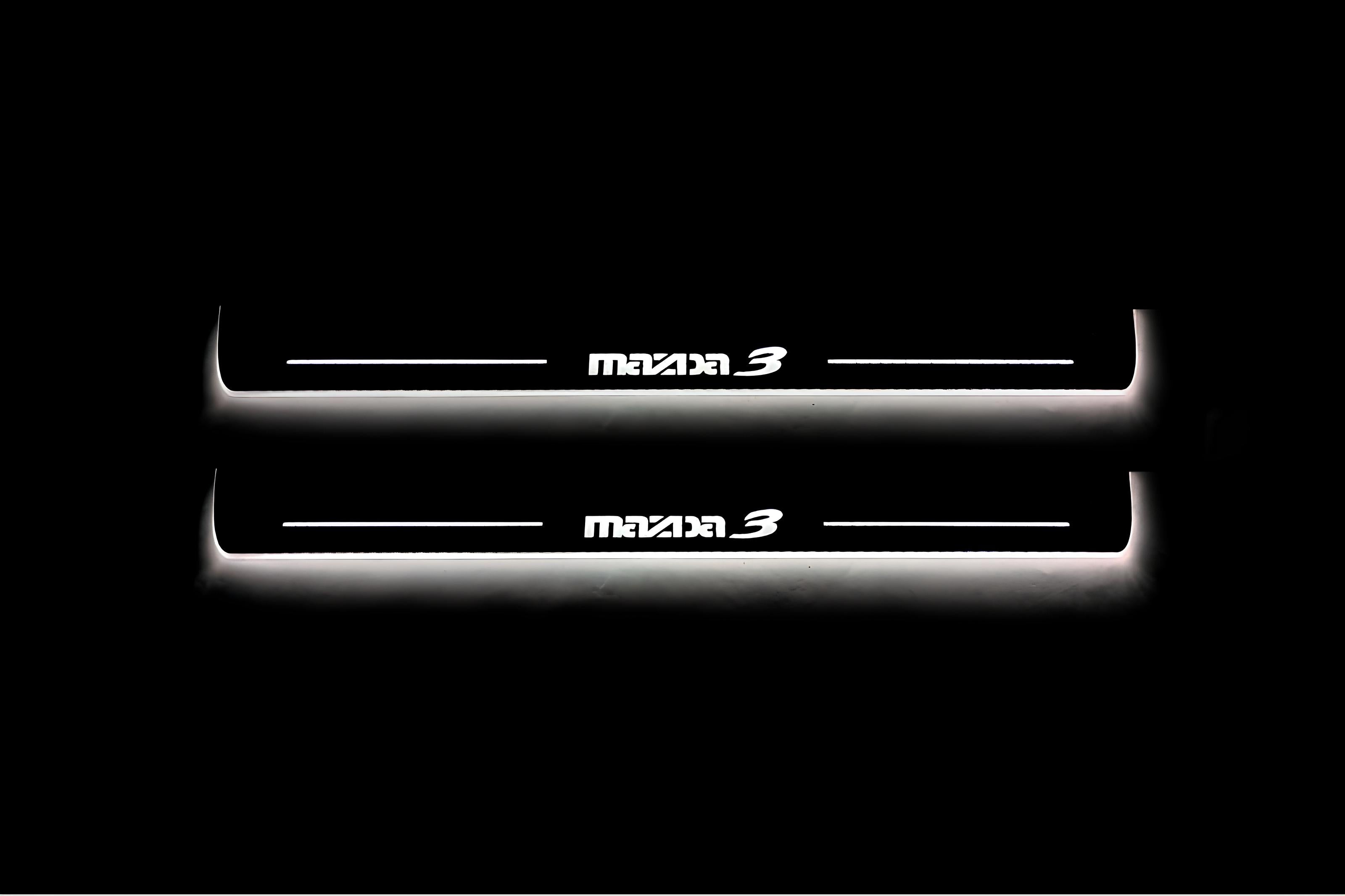 Illuminated LED Door Sill Tread Plates Mazda 3 II 2009-2013 With Mazda 3 Logo Mazda Led Door Sills opdesign