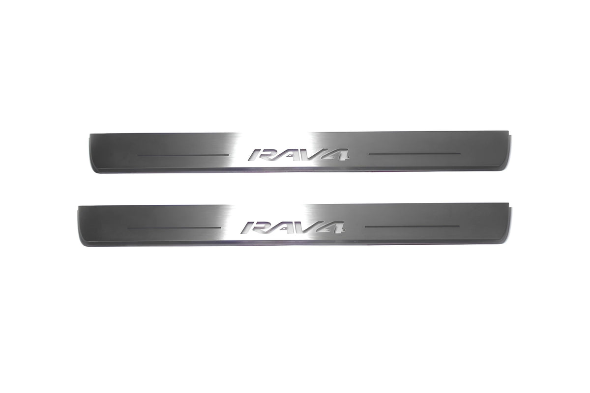 LED door sill plates Toyota Rav4 IV XA40 2013+ stainless steel with Rav4 logo