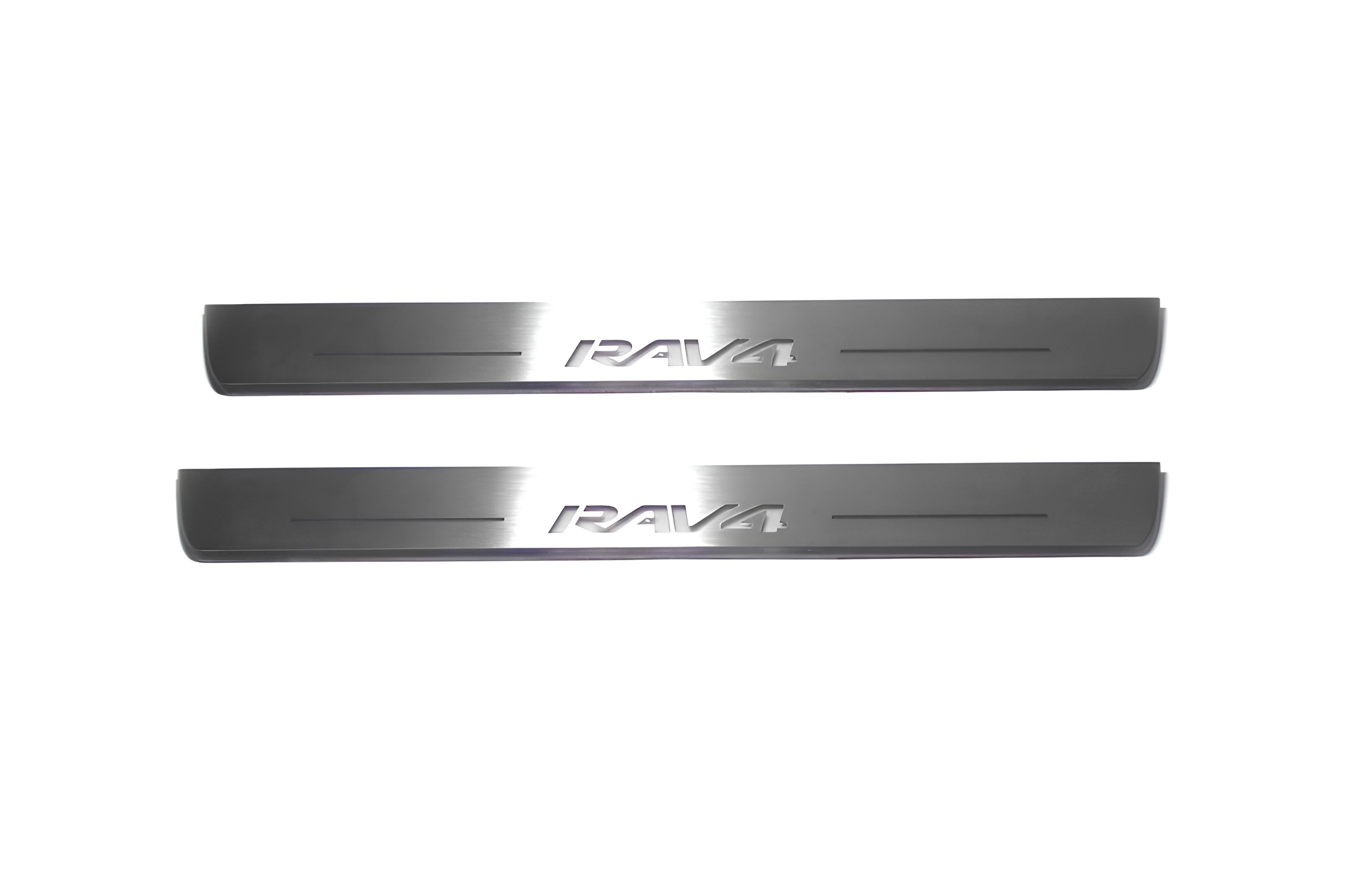 Illuminated LED Door Sill Tread Plates Toyota Rav4 IV 2013-2018 With Rav4 Logo Toyota Led Door Sills opdesign