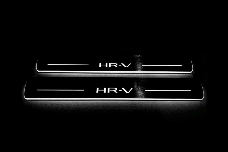 Honda HR-V III 2021+ LED door sill plates in stainless steel with HR-V logo