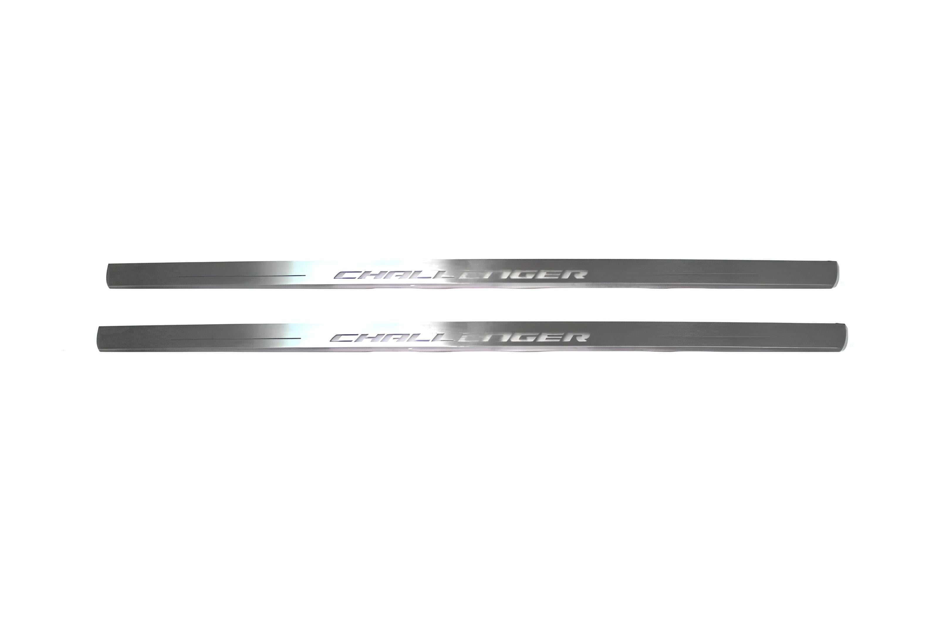 Illuminated LED Door Sill Tread Plates Dodge Challenger 2008-2023 With Challenger Logo Dodge Led Door Sills opdesign