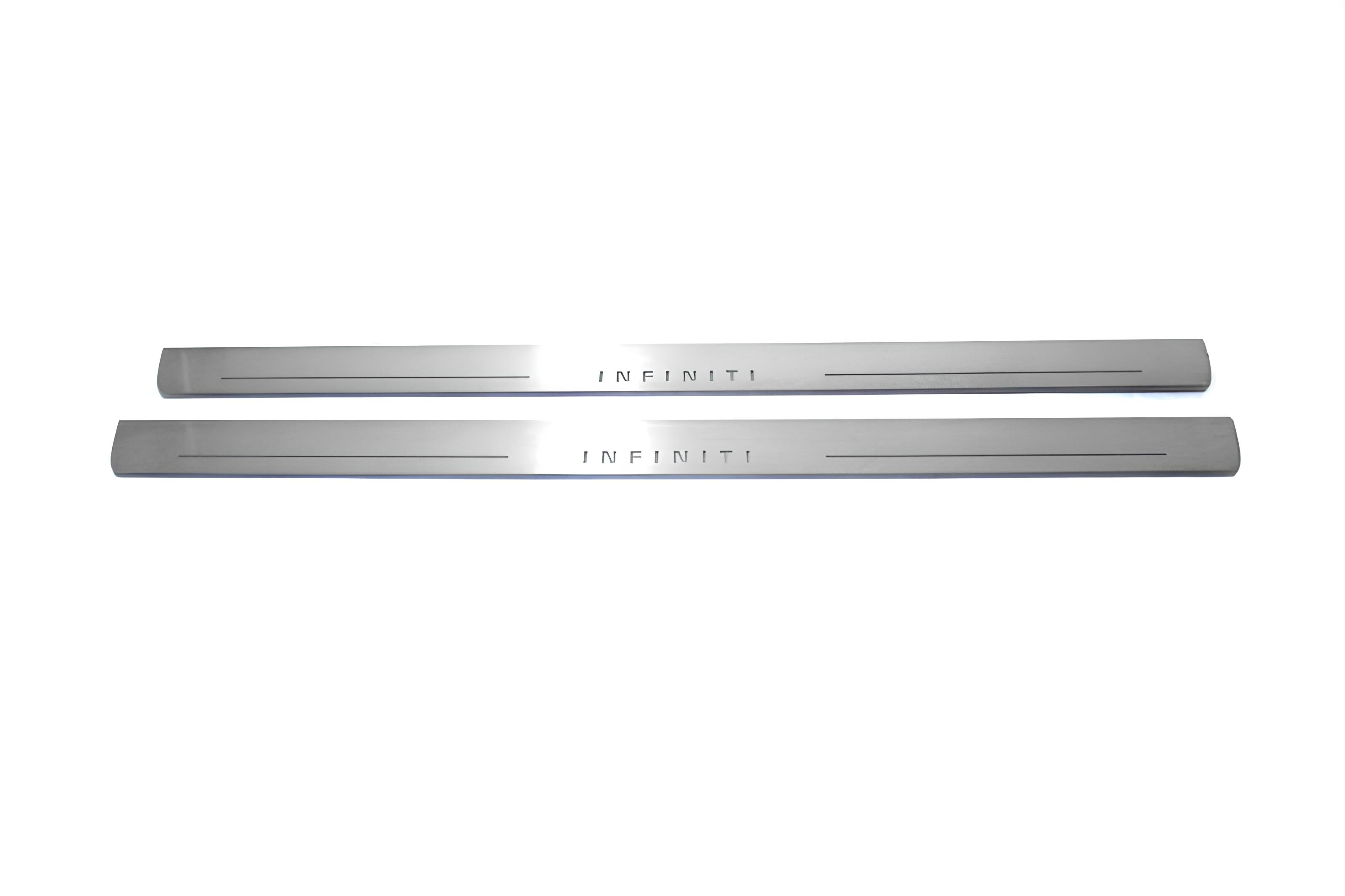 Illuminated LED Door Sill Tread Plates Infiniti Q60 2016+ With Infiniti Logo Infiniti Led Door Sills opdesign