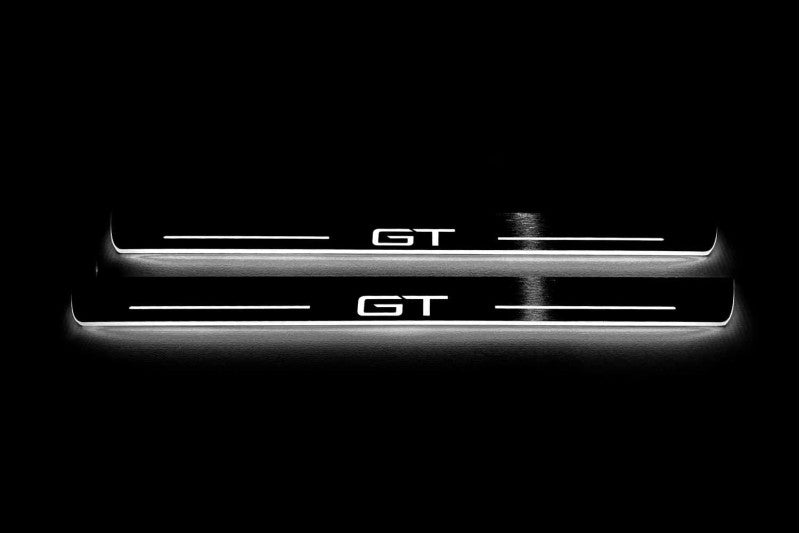 Ford Mach-E 2020+ door sill plates in stainless steel with GT logo