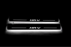 Illuminated LED Door Sill Tread Plates Honda HR-V II 2013-2022 With HR-V Logo Honda Led Door Sills opdesign