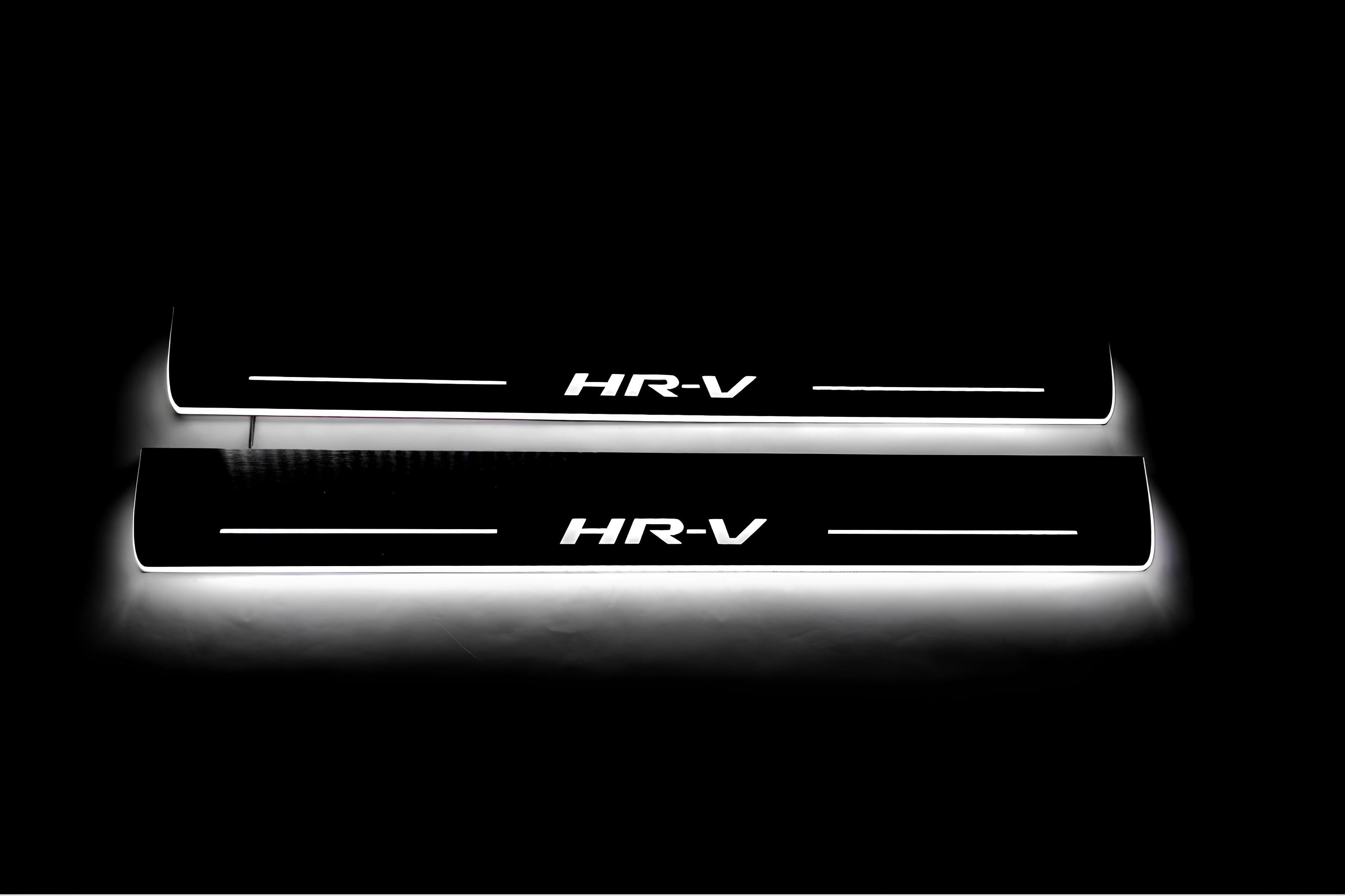 Illuminated LED Door Sill Tread Plates Honda HR-V II 2013-2022 With HR-V Logo Honda Led Door Sills opdesign