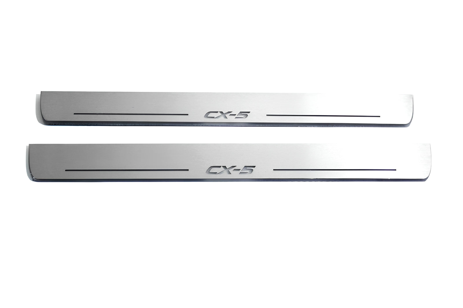 Mazda CX-5 I 2012+ illuminated entry guards in stainless steel with CX-5 logo