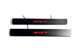 matte black coated stainless steel illuminated door sill protectors with Jeep Grand Cherokee IV WK2 2010+ with SRT logo