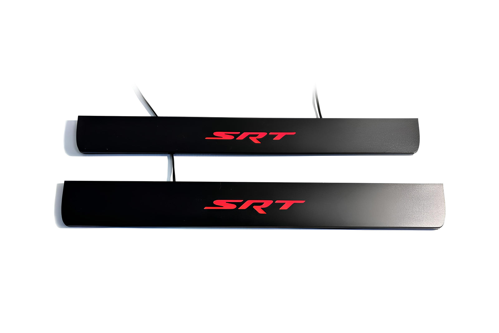 matte black coated stainless steel illuminated door sill protectors with Jeep Grand Cherokee IV WK2 2010+ with SRT logo