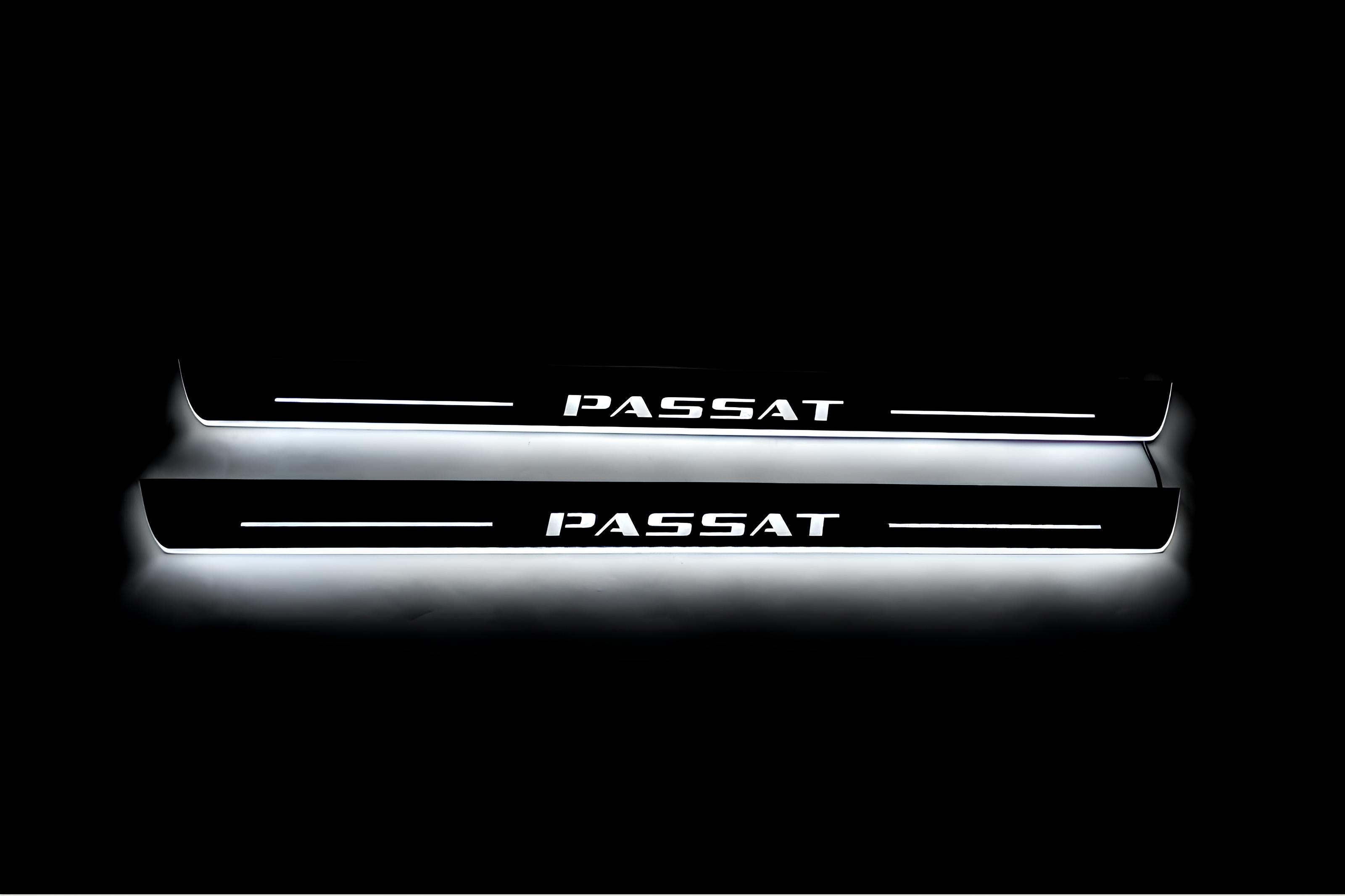 Illuminated LED Door Sill Tread Plates Volkswagen Passat B8 2015-2023 With Passat Logo (type 1) Volkswagen Led Door Sills decoinfabric