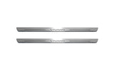 Opel Vivaro I X83 2001+ stainless steel LED door sill plates with Vivaro logo