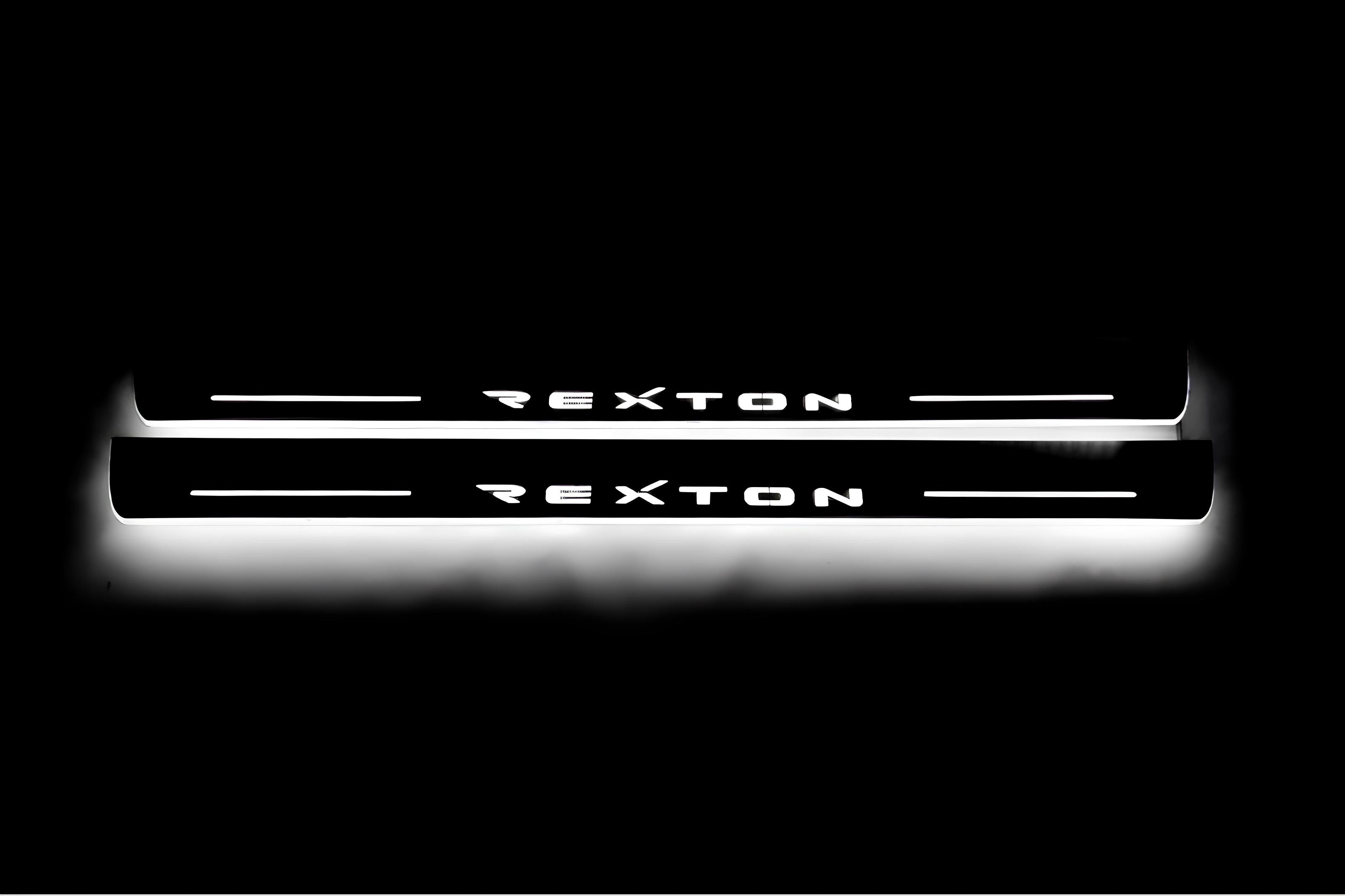 Illuminated LED Door Sill Tread Plates SsangYong Rexton II 2006-2012 With Rexton Logo SsangYong Led Door Sills opdesign