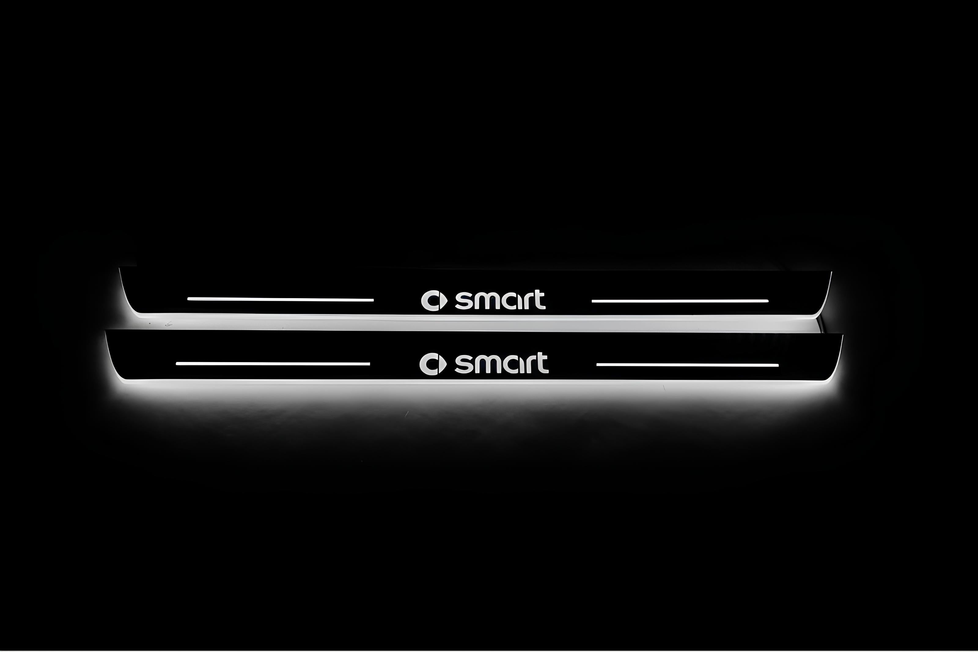 Illuminated LED Door Sill Tread Plates Smart Fortwo III 2014+ With Smart Logo Smart Led Door Sills decoinfabric