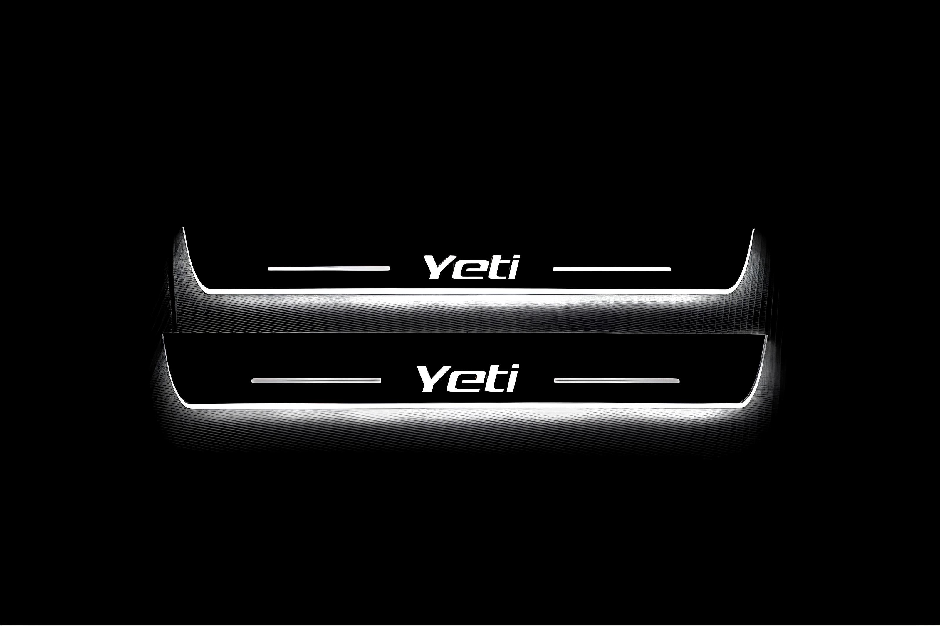 Illuminated LED Door Sill Tread Plates Skoda Yeti 2009-2017 With Yeti Logo Skoda Led Door Sills opdesign