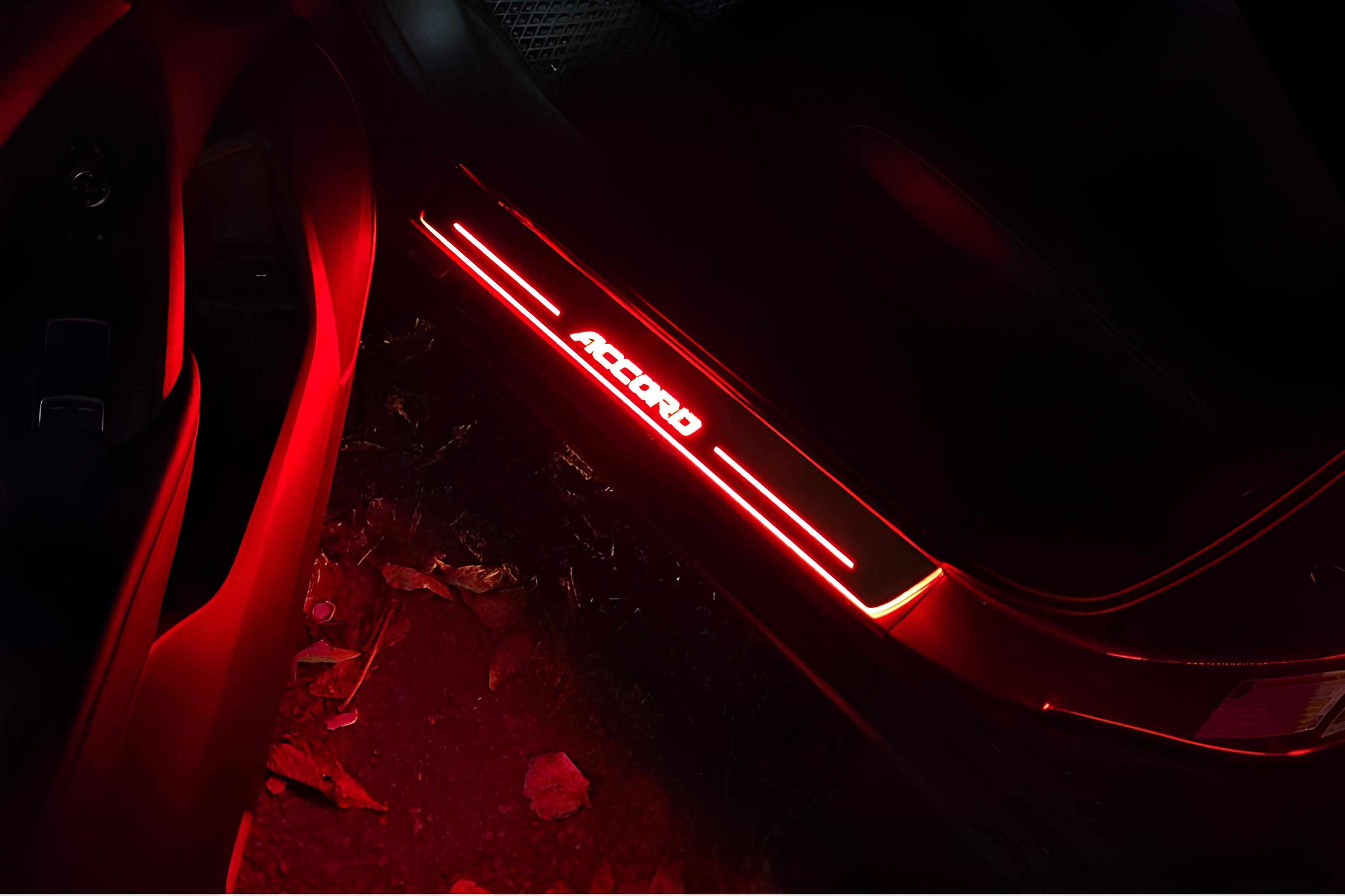 Illuminated LED Door Sill Tread Plates Honda Accord X 2018-2023 With Accord Logo Honda Led Door Sills opdesign