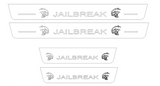 Catalog illustration of four light door sill plates with white Jailbreak lettering and contrasting Hellcat head emblems.