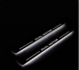 Tesla Model 3 2017+ illuminated entry guards in stainless steel with Dual Motor logo