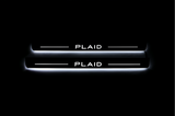 Tesla Model S 2012+ LED door sill plates stainless steel with PLAID logo