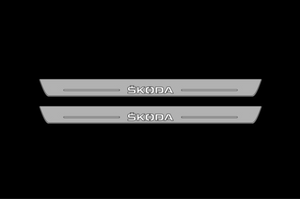 Illuminated LED Door Sill Tread Plates Skoda Octavia IV (A8) 2020+ With Skoda Logo Skoda Led Door Sills decoinfabric