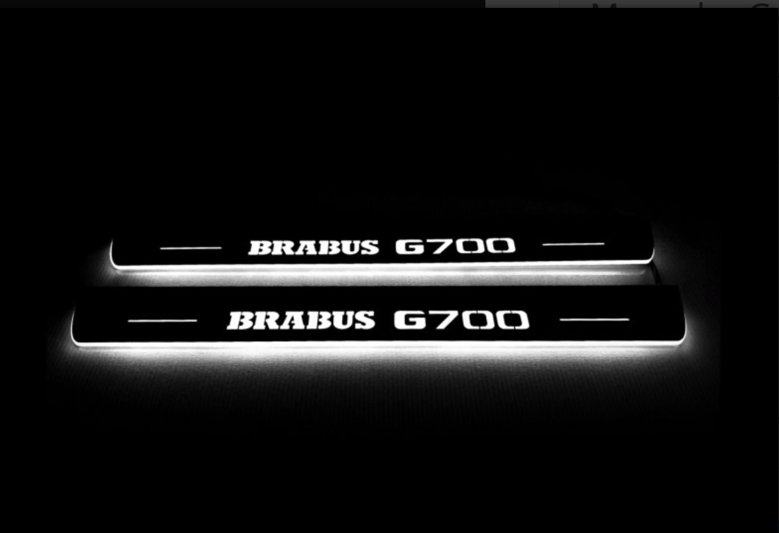 Illuminated LED Door Sill Tread Plates Mercedes G-Class W464 2018+ With Brabus G700 Logo Mercedes Led Door Sills opdesign