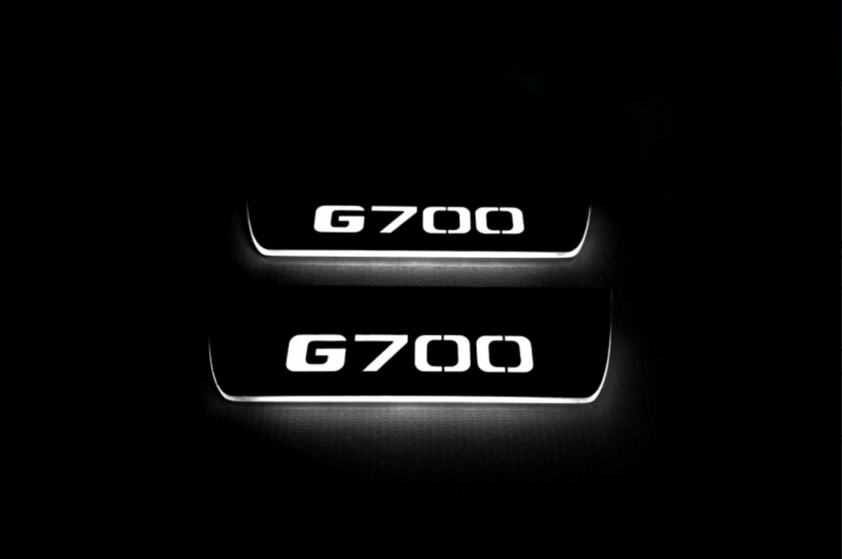 LED door sill plates Mercedes G-Class W464 2018+ stainless steel with Brabus G700 logo