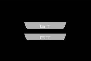 Illuminated LED Door Sill Tread Plates Mustang Mach-E with GT logo Ford Led Door Sills opdesign