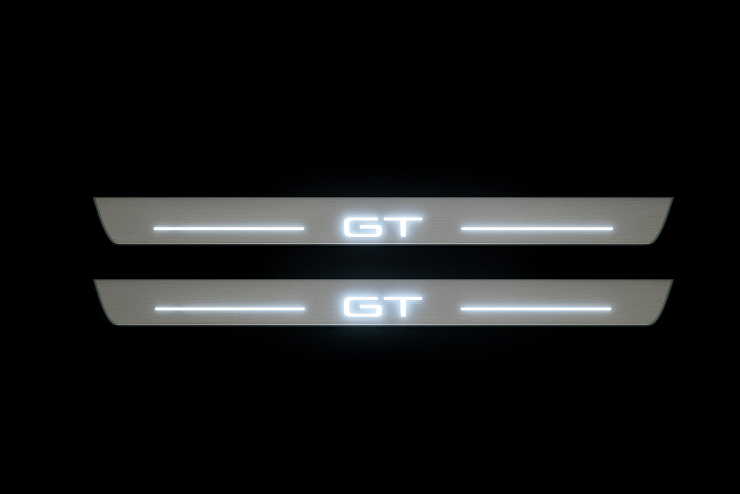 Illuminated LED Door Sill Tread Plates Mustang Mach-E with GT logo Ford Led Door Sills opdesign