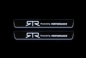 Illuminated LED Door Sill Tread Plates Ford Mustang VII 2023+ With RTR Perfomance Logo Ford Led Door Sills opdesign