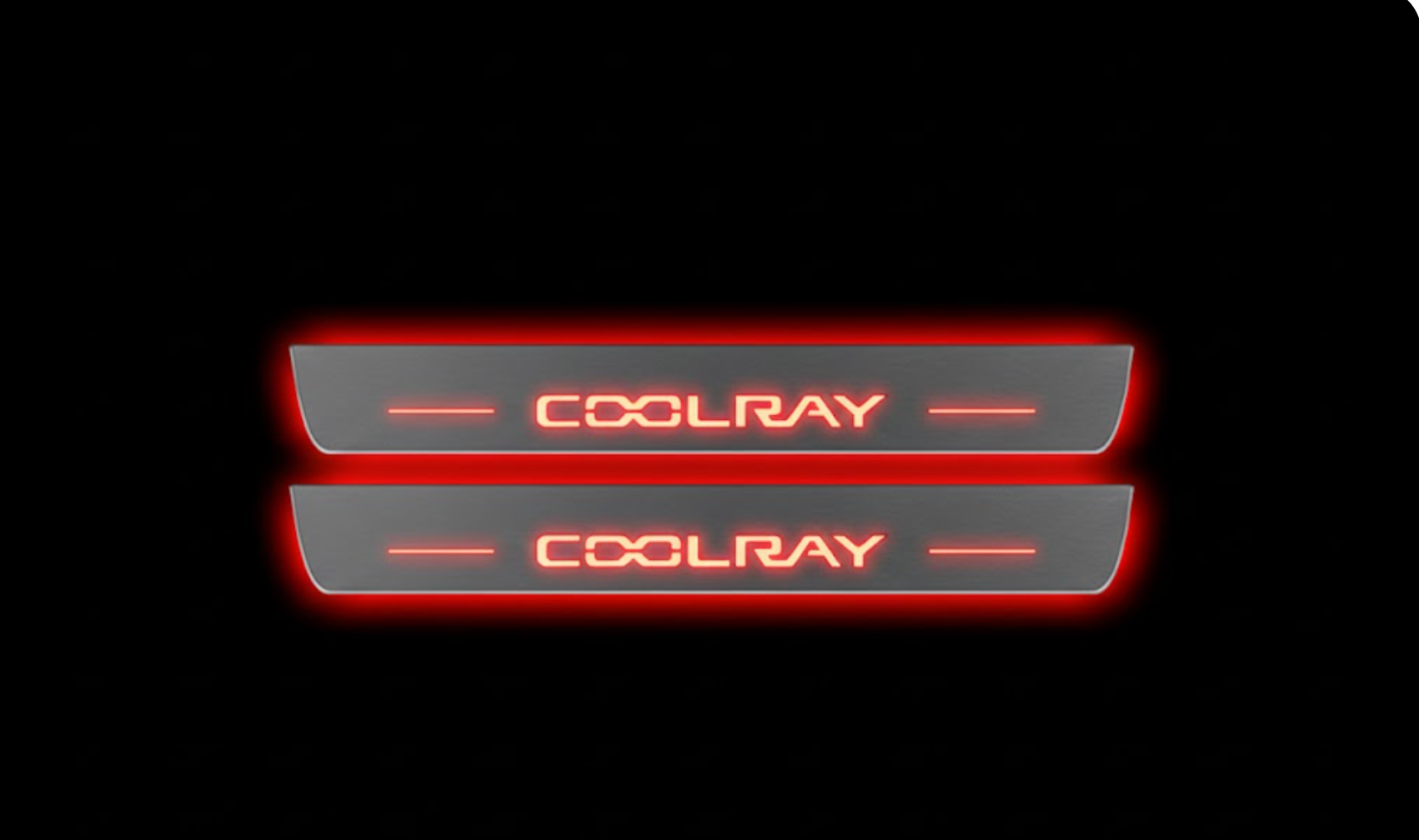 Illuminated LED Door Sill Tread Plates Geely Coolray 2020+ With Coolray Logo Geely Led Door Sills opdesign