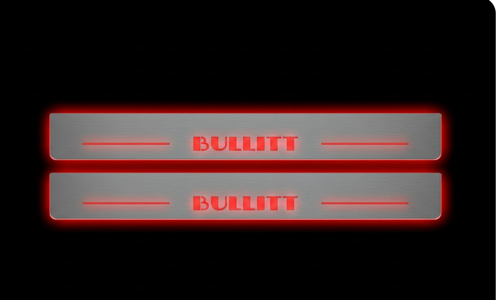Illuminated LED Door Sill Tread Plates Ford Mustang VII 2023+ With BULLITT Logo Ford Led Door Sills opdesign