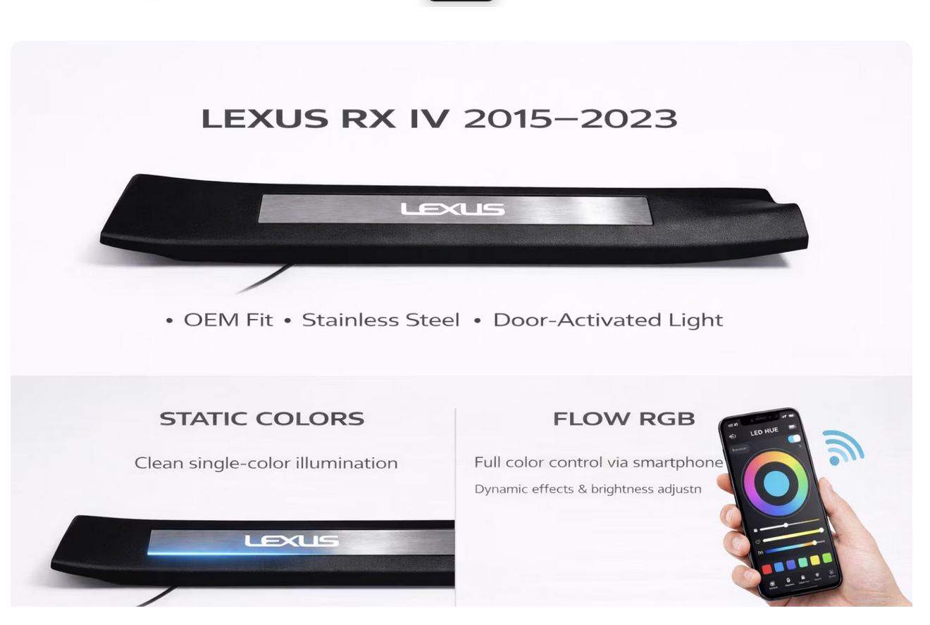 Lexus RX IV 2015+ stainless steel LED door sill plates with Lexus logo