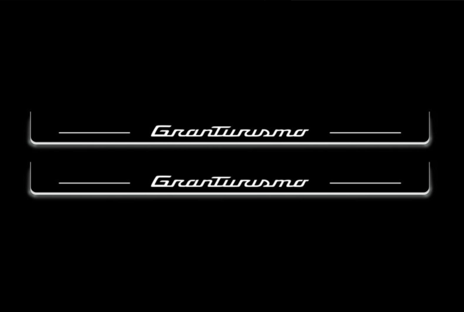 Maserati GranTurismo I 2007+ entry guards in stainless steel with GranTurismo logo
