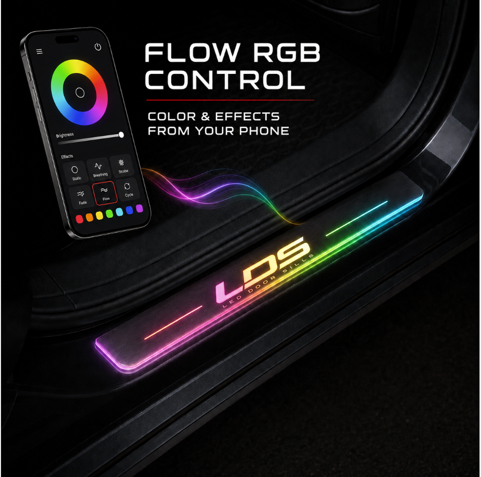 Flow RGB LED door sill with smartphone color control