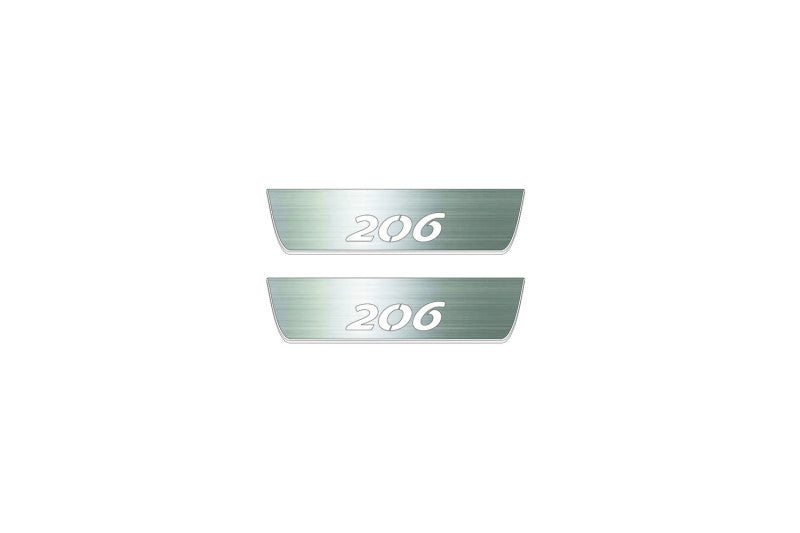 Two short silver-finished door sill plates with 206 lettering on a light background, straight-on view.