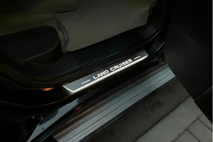 Illuminated LED Door Sill Tread Plates Toyota LC 200 2007-2021 With Land Cruiser Logo (type 1) Toyota Led Door Sills opdesign