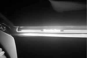 Illuminated LED Door Sill Tread Plates Mercedes E W124 1985-1996 With Mercedes-Benz Logo Mercedes Led Door Sills opdesign