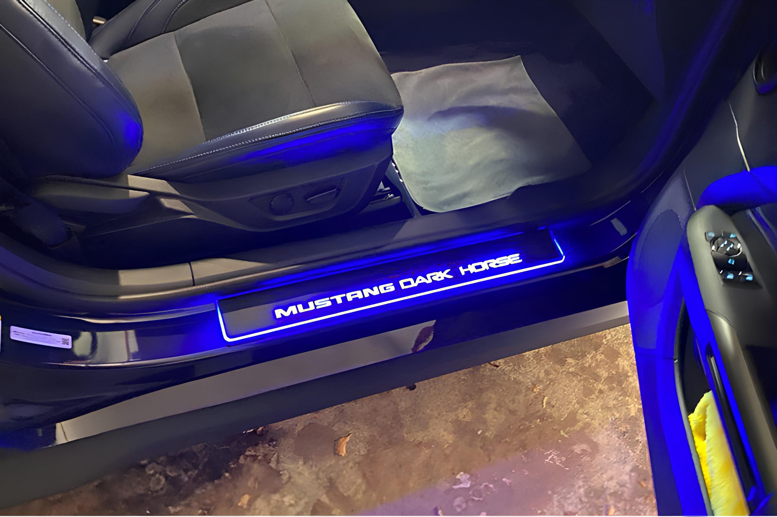 stainless steel LED door sill plates for Ford Mustang VII S650 2023+ with Mustang Dark Horse logo