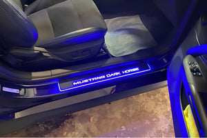 Illuminated LED Door Sill Tread Plates Ford Mustang VII 2023+ With Mustang Dark Horse Logo Ford Led Door Sills opdesign