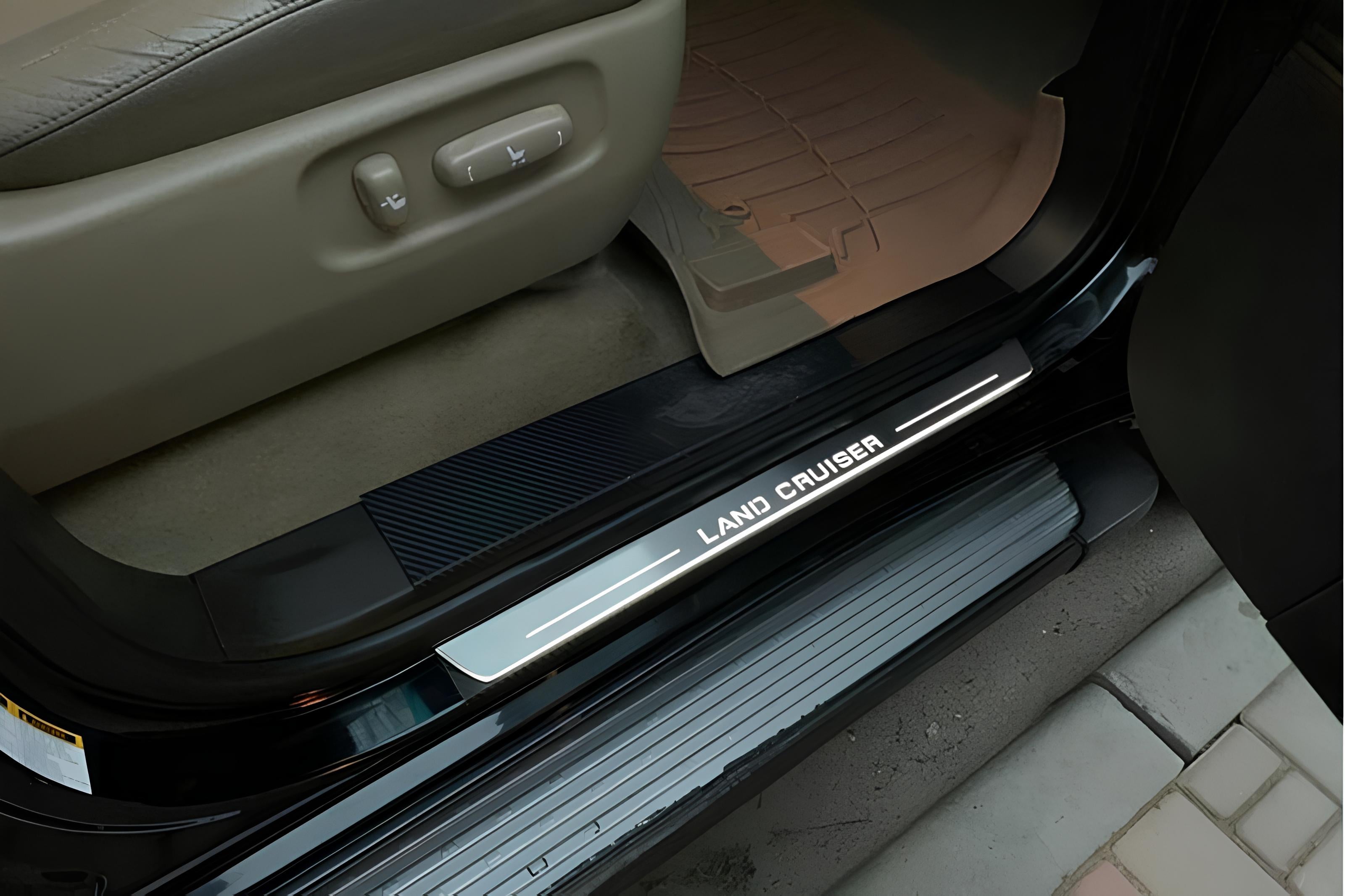 Illuminated LED Door Sill Tread Plates Toyota LC 200 2007-2021 With Land Cruiser Logo (type 1) Toyota Led Door Sills opdesign