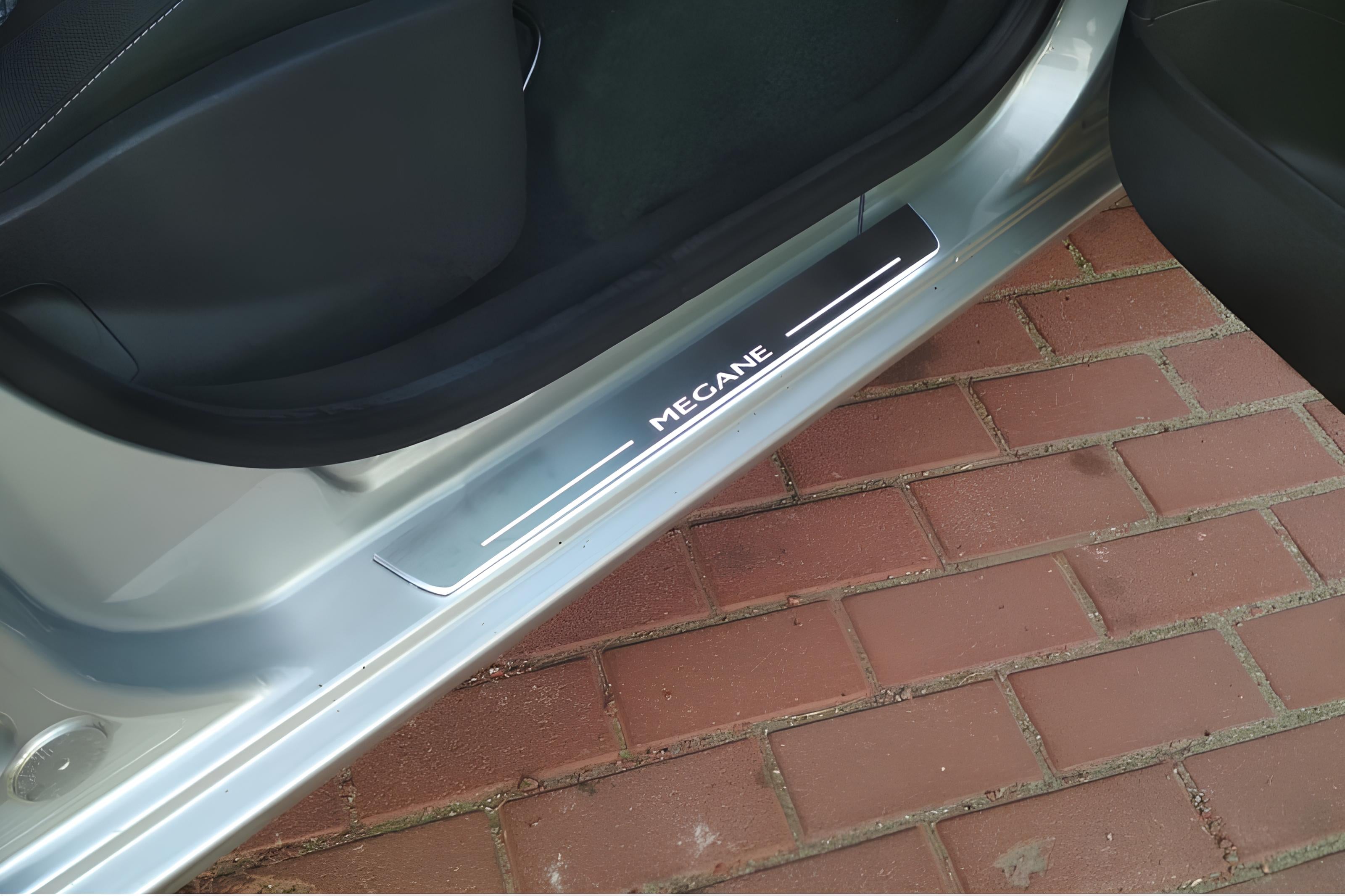 Illuminated LED Door Sill Tread Plates Renault Megane III 2009-2015 With Megane Logo Renault Led Door Sills opdesign