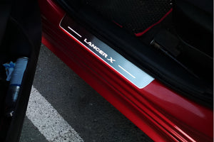 Illuminated LED Door Sill Tread Plates Mitsubishi Lancer X 2007-2017 With Lancer X Logo Mitsubishi Led Door Sills opdesign