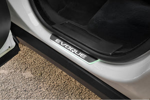 Illuminated LED Door Sill Tread Plates Range Rover Evoque I With Evoque Logo Range Rover Led Door Sills opdesign