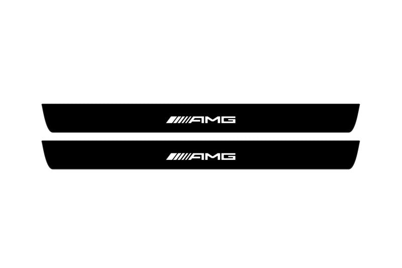 Mercedes E W212 2009+ illuminated door sill protectors stainless steel with AMG logo