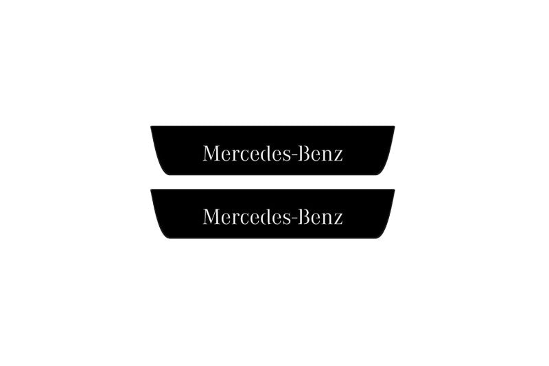 Mercedes E W211 2002+ door sill plates in stainless steel with Mercedes-Benz logo