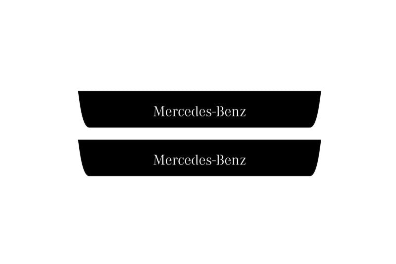 stainless steel illuminated door sill protectors with Mercedes E W213 2016+ with Mercedes-Benz logo