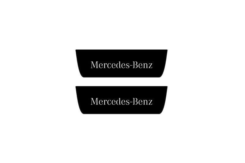 Mercedes E W213 2016+ entry guards in stainless steel with Mercedes-Benz logo