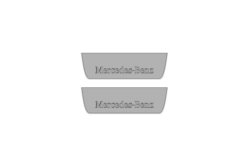 Illuminated LED Door Sill Tread Plates Mercedes E W213 2016-2023 With Mercedes-Benz Logo Mercedes Led Door Sills opdesign
