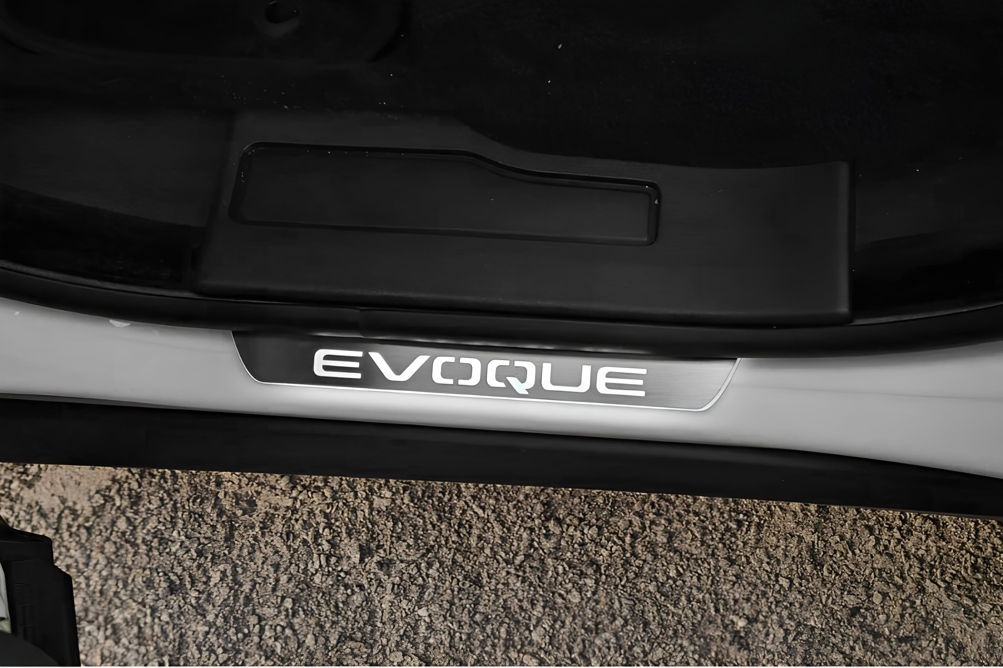 Illuminated LED Door Sill Tread Plates Range Rover Evoque I With Evoque Logo Range Rover Led Door Sills opdesign