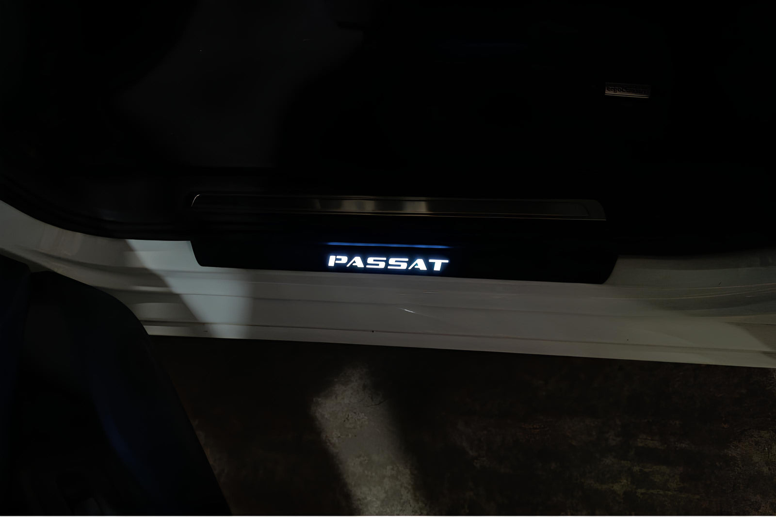 matte black coated stainless steel illuminated door sill protectors for Volkswagen Passat B8 2015+ with Passat logo