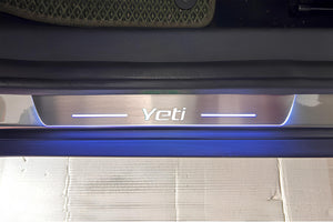 Illuminated LED Door Sill Tread Plates Skoda Yeti 2009-2017 With Yeti Logo Skoda Led Door Sills opdesign